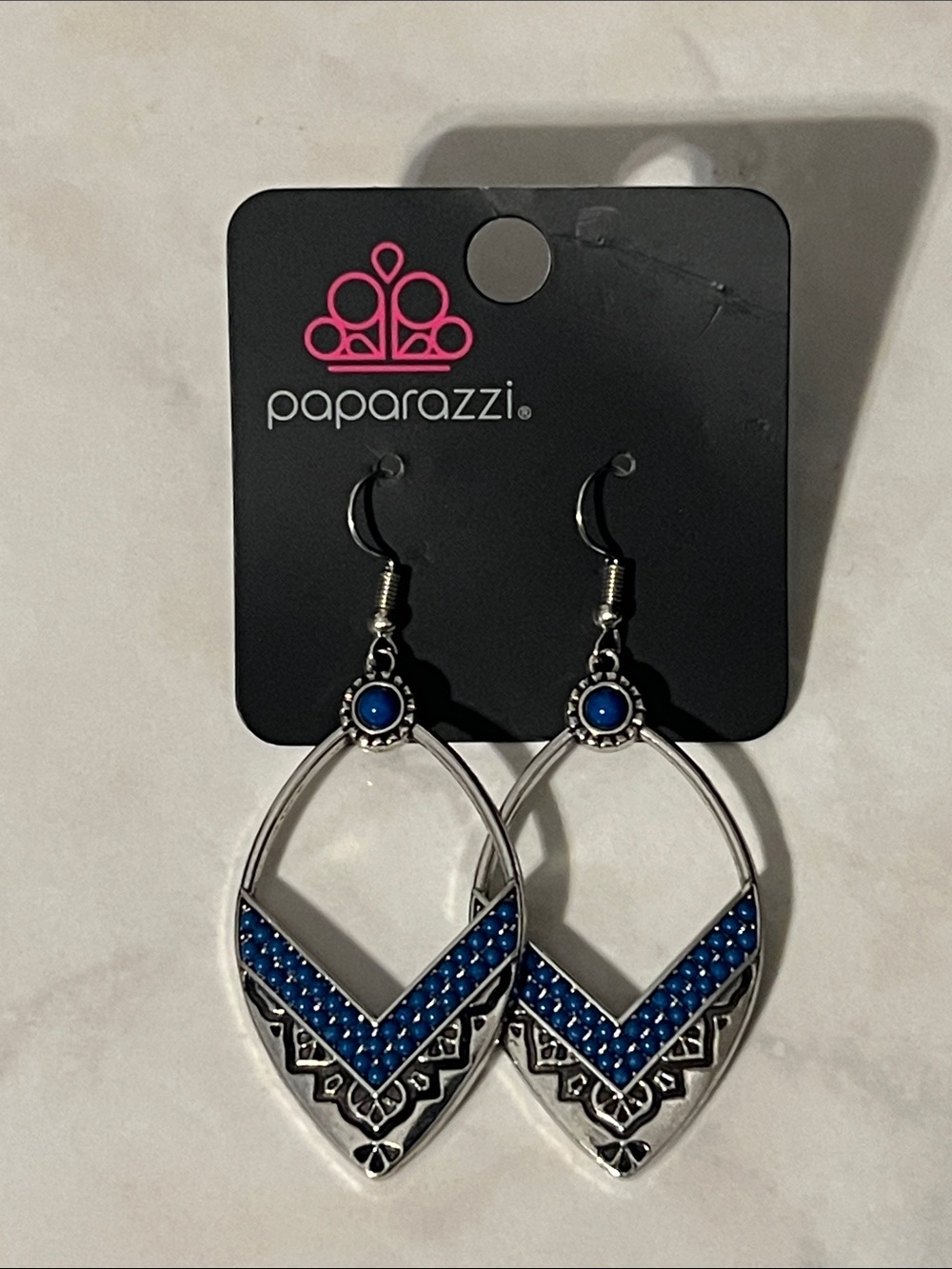 Paparazzi Silver and Blue Chevron Dangle Earrings